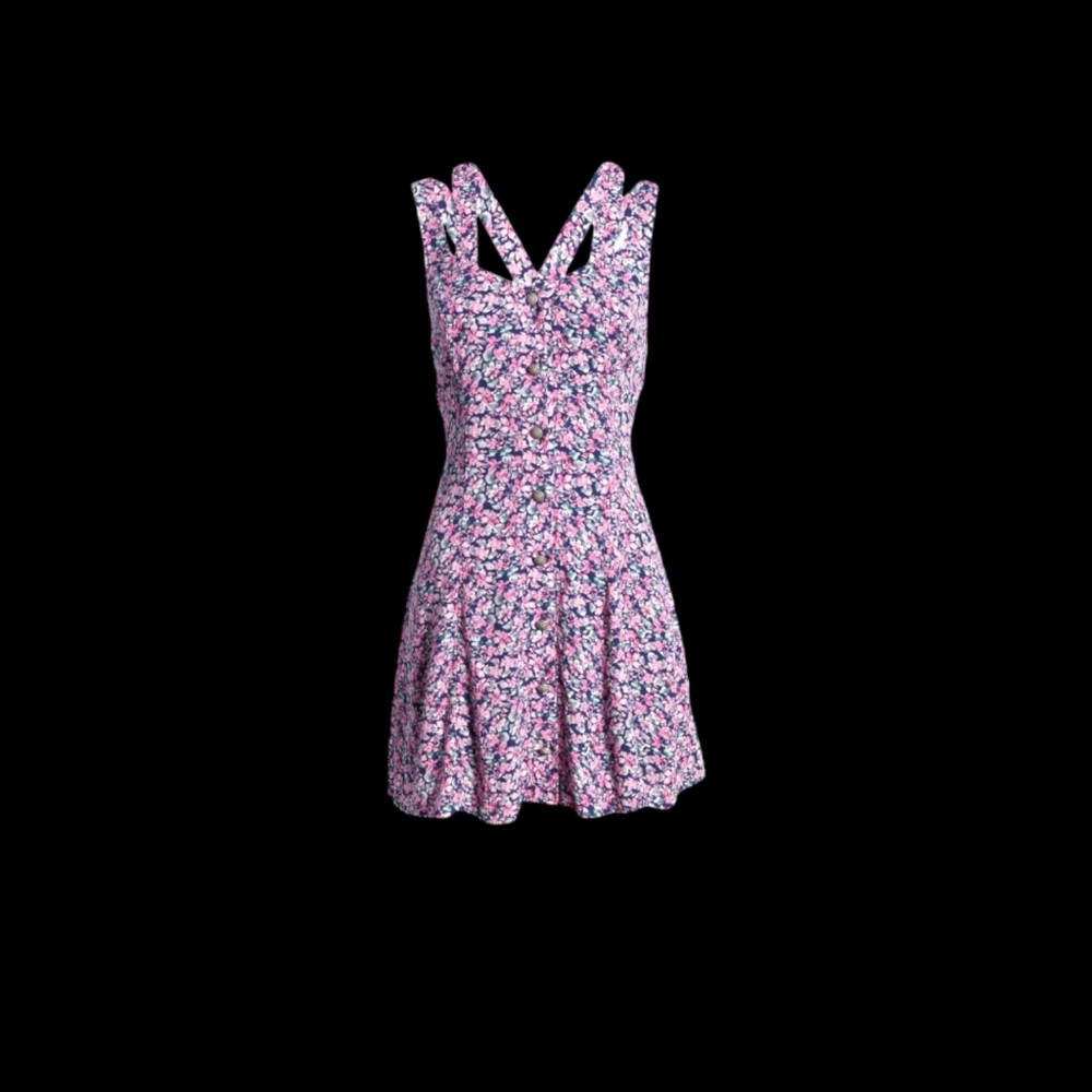 NWT ROW A Floral Button Up The Front Strappy Summer Dress Size L